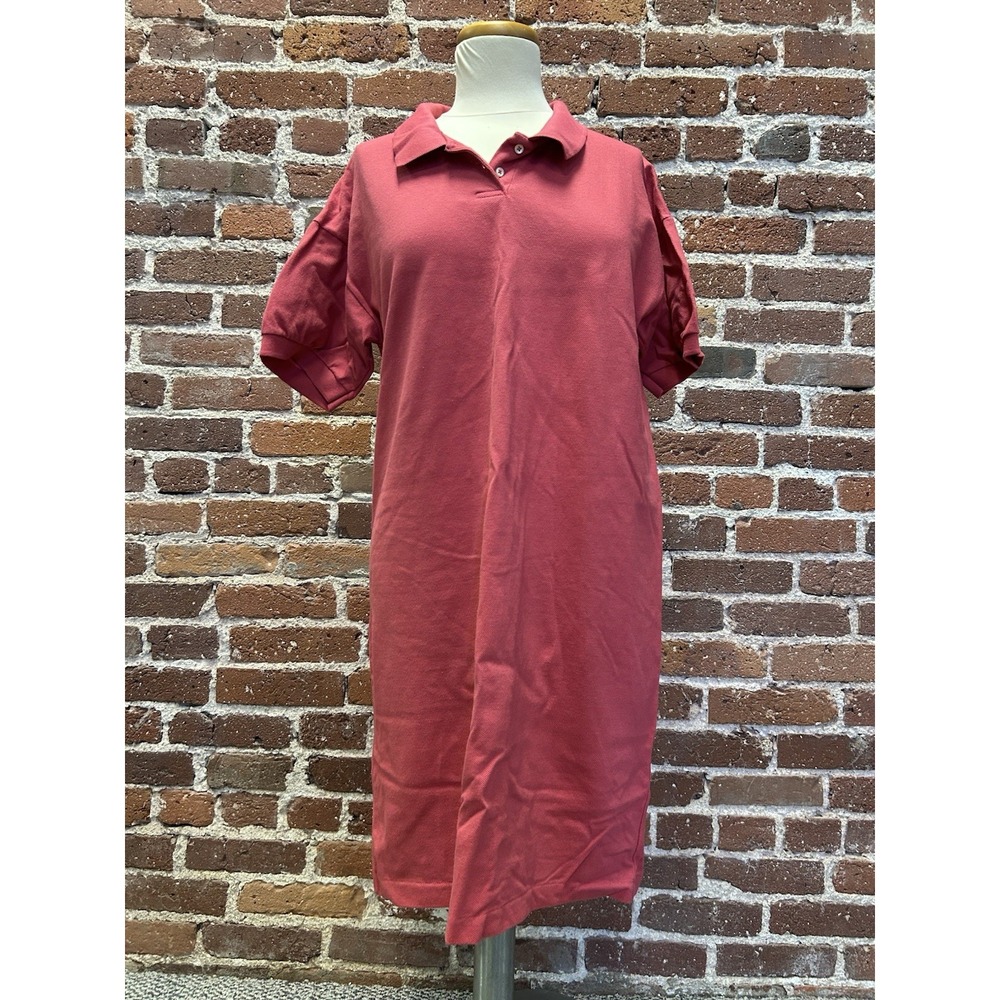 Vintage Lands' End Polo Shirt Dress Women's Medium Pink Casual Short Sleeve USA